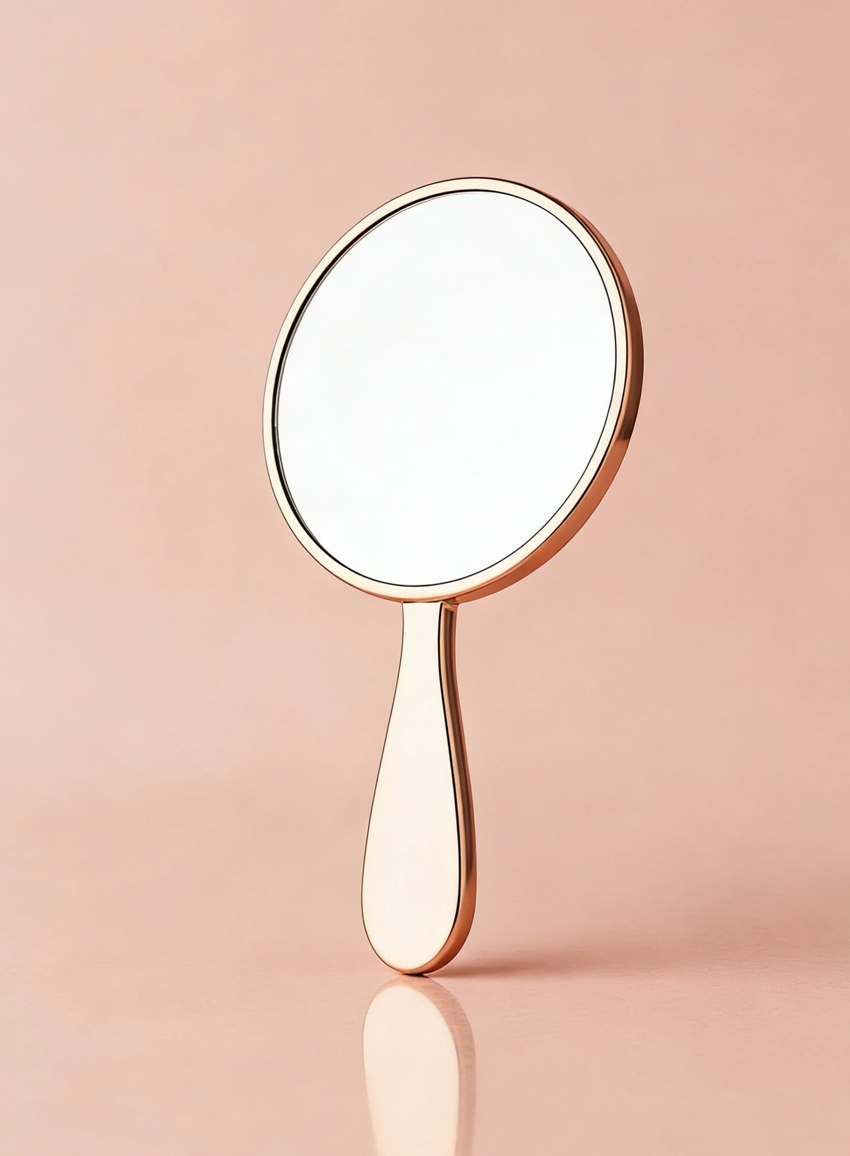 Espejo de mano para una colección de accesorios de belleza