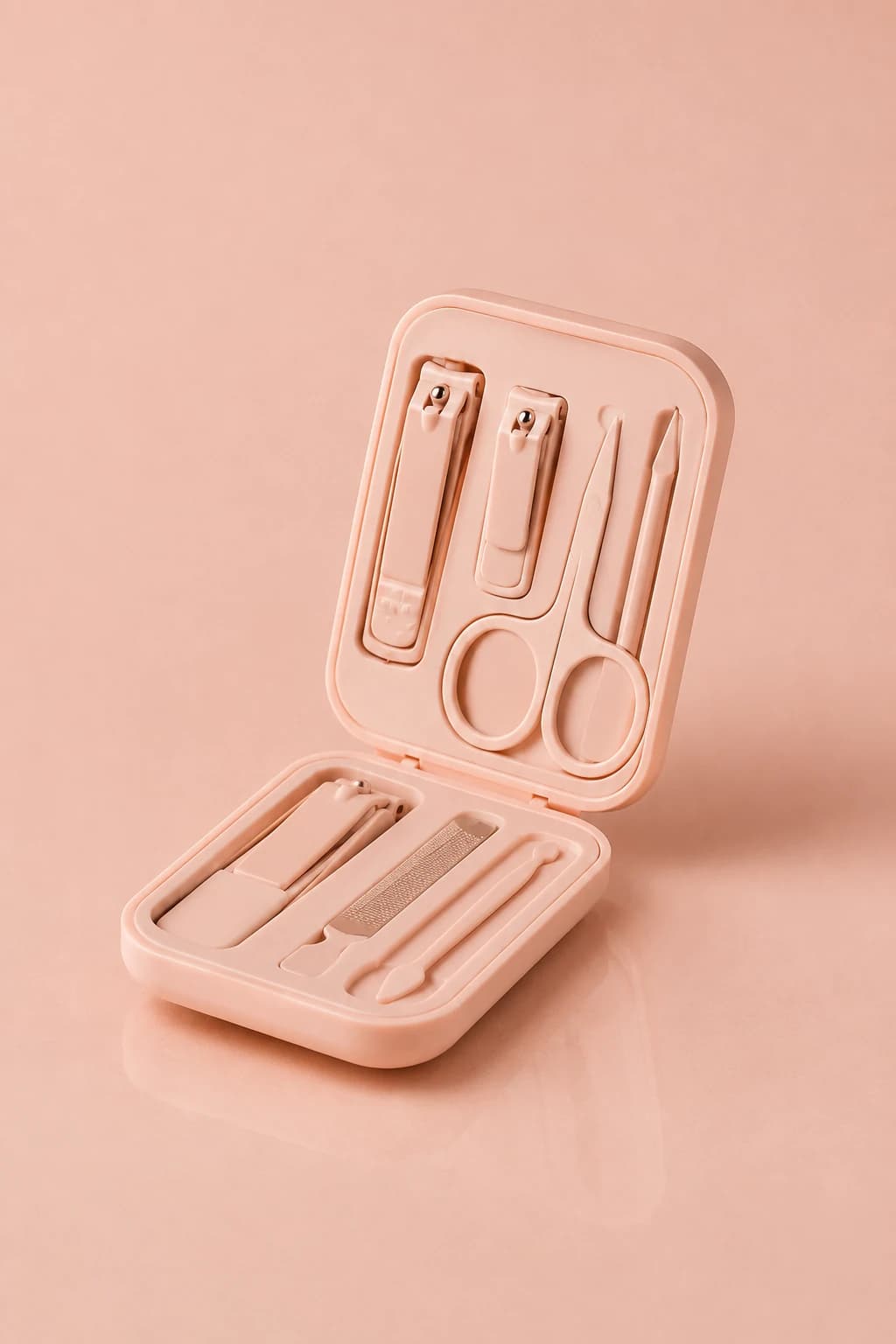 High-end Manicure Tools by BlendCraft, luxury minimalist aesthetic on #FFFFFF background
