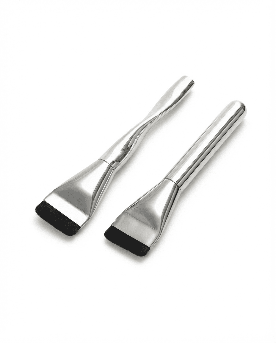 Metallic Silver Makeup Brushes (2pcs) - Wholesale Beauty Tool, MOQ Available