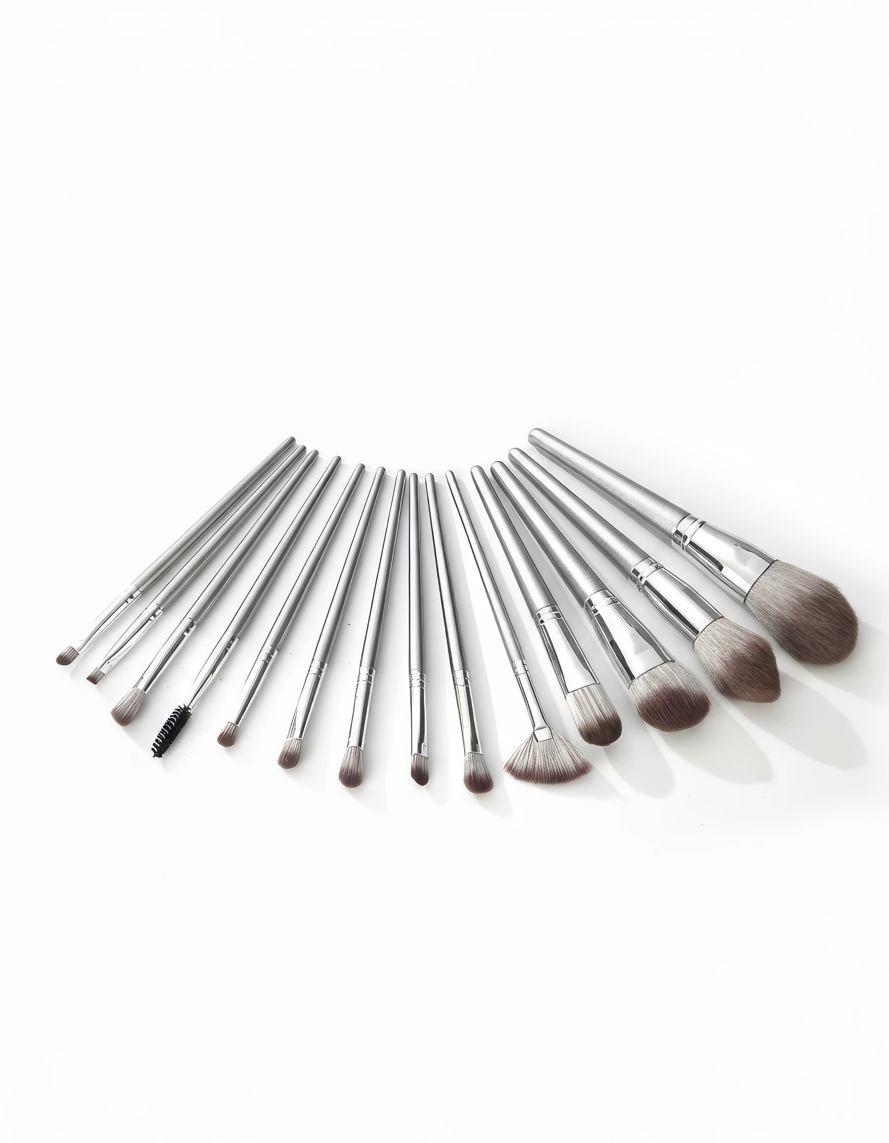 Silver Handle Makeup Brush Set (15pcs) - Wholesale Beauty Tool, MOQ Available