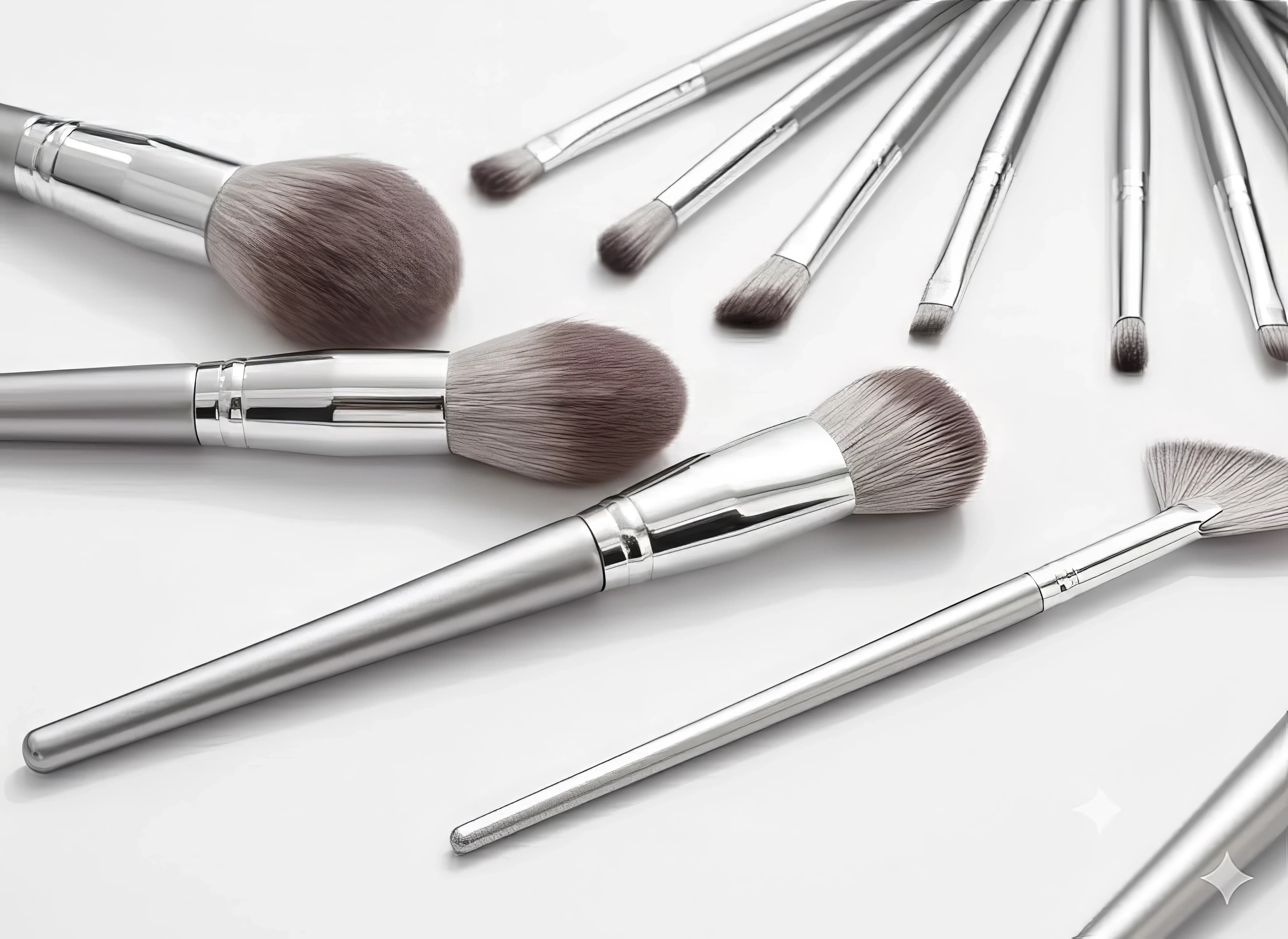 Silver Handle Makeup Brush Set (15pcs) - Ergonomic Metallic Silver Handle