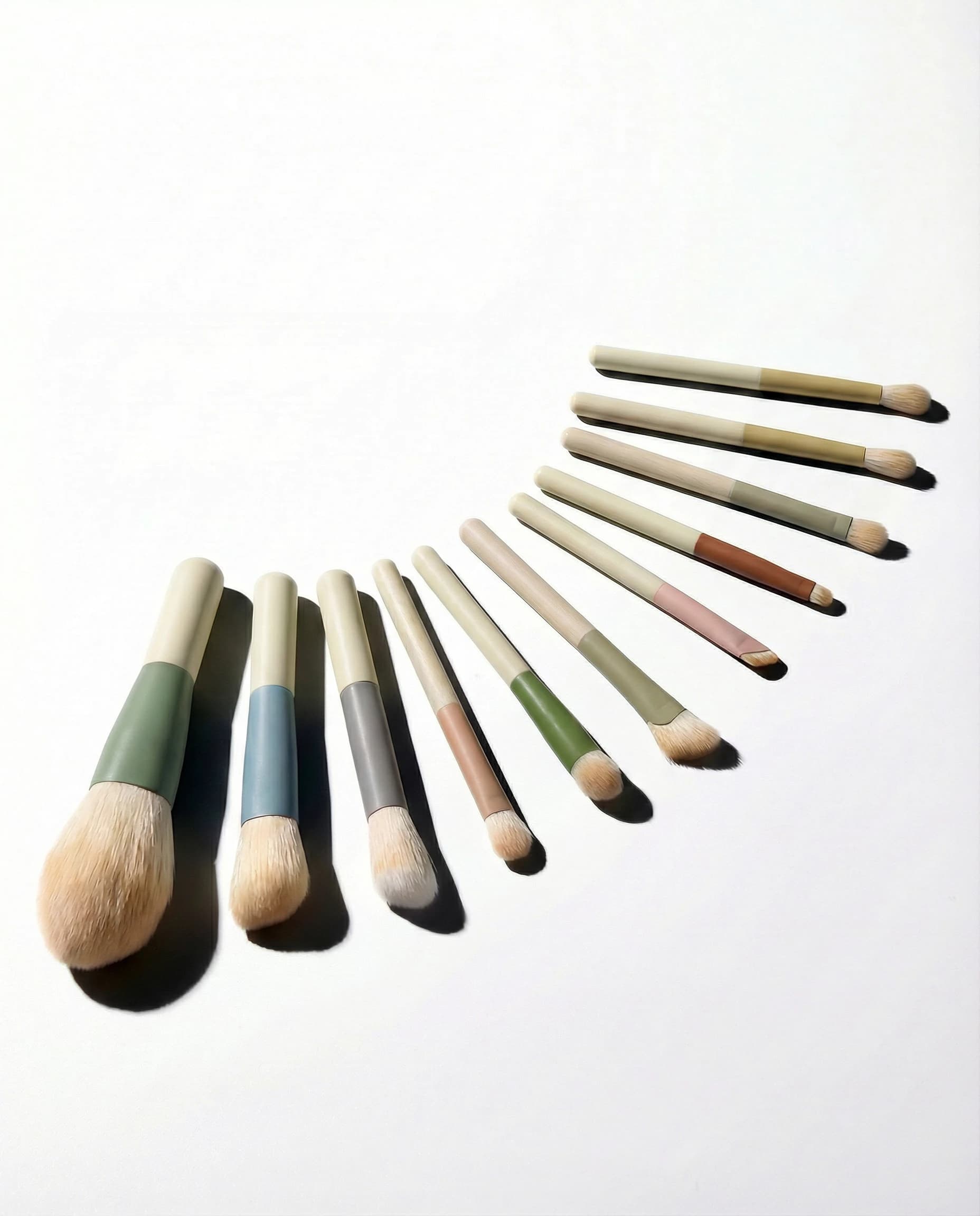 11-piece macaron color mini makeup brush set with ivory wooden handles