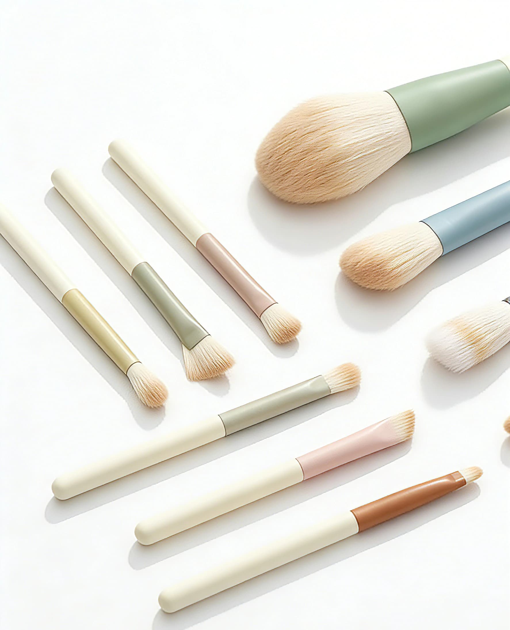Face and eye brush profiles in the B12 macaron color mini makeup brush set