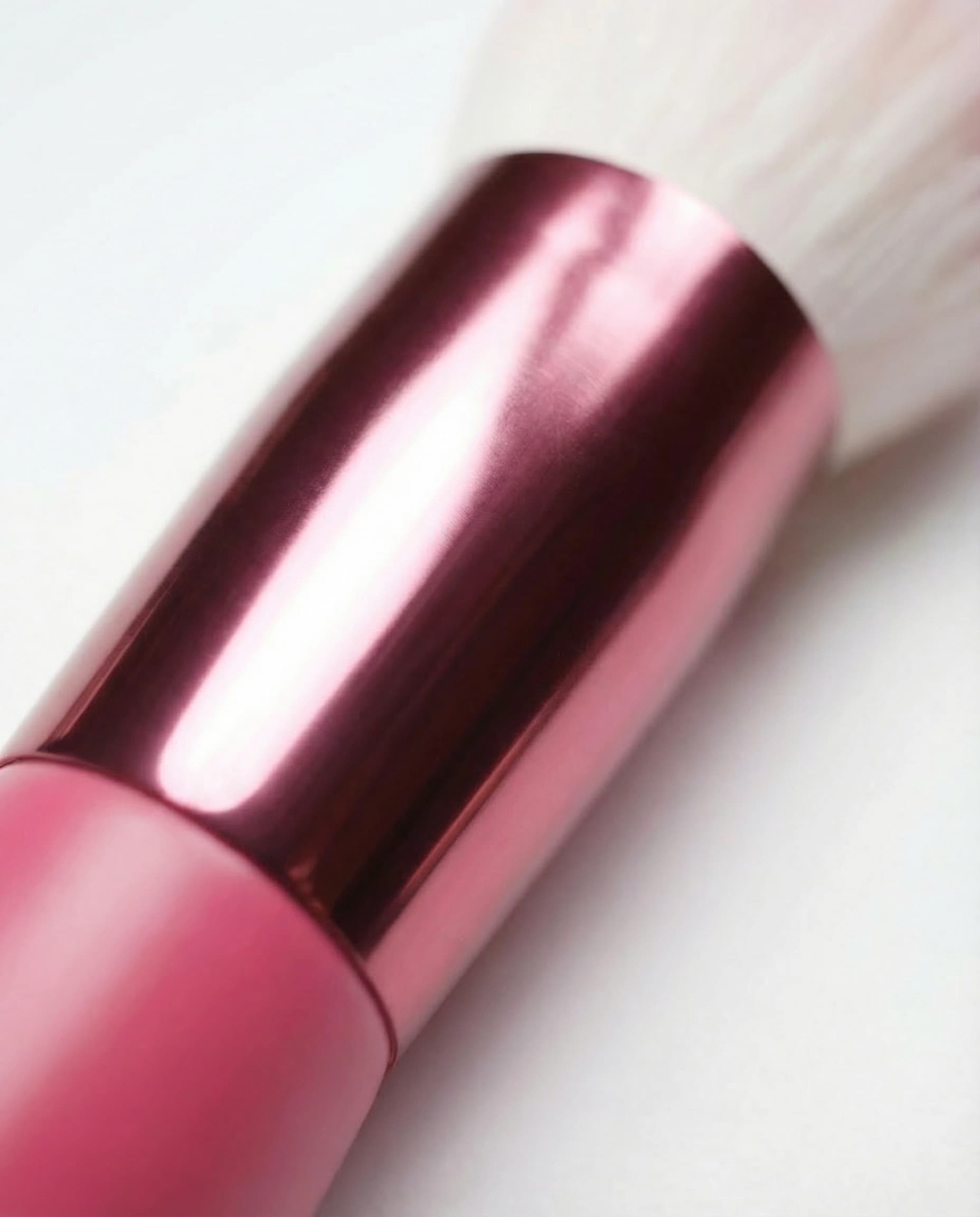 rose red aluminum ferrules on cosmetic brushes
