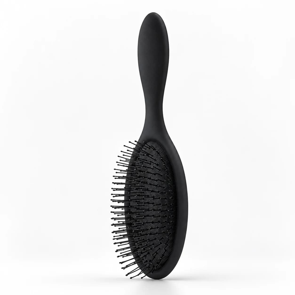 Black BLC-04 oval cushion hair brush showing its full handle and nylon pins