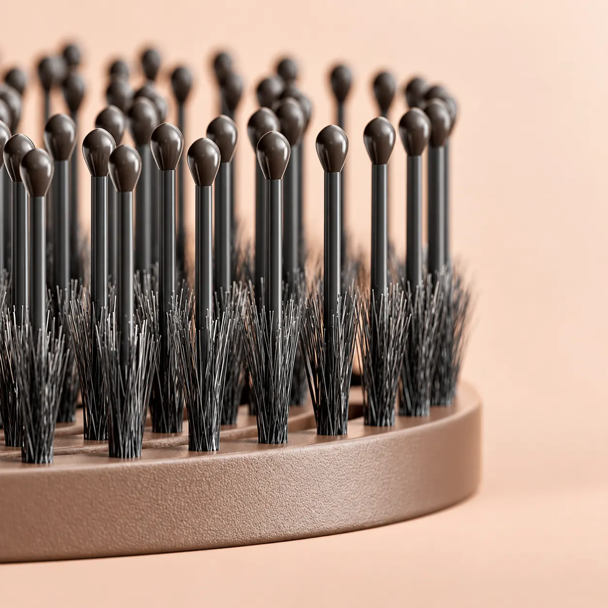 Close-up of rounded pin tips and shorter boar bristle tufts on the BLC-1 hair brush
