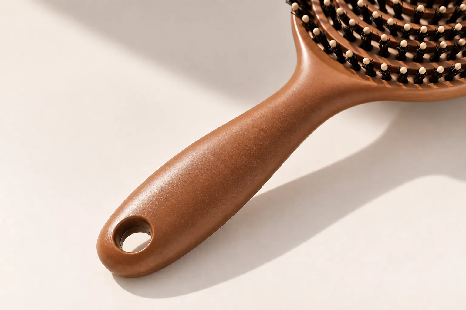 Textured brown PP handle with a hanging hole on the BLC-1 hair brush