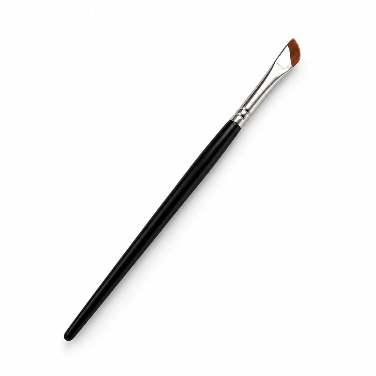 BLCB-03 angled eyeliner brush with a black wooden handle, silver-tone ferrule and brown bristles