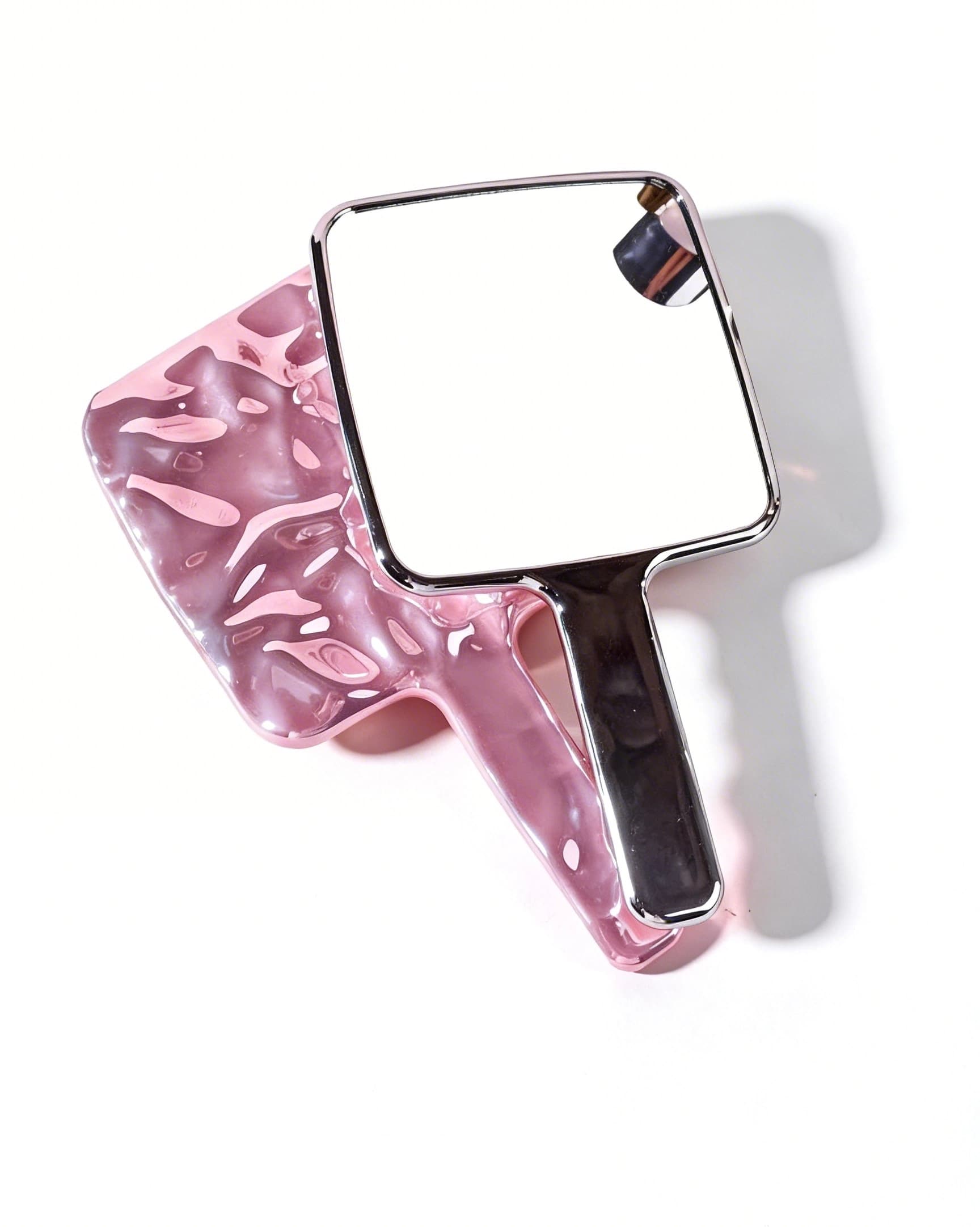 Pink and silver electroplated handheld makeup mirror color samples