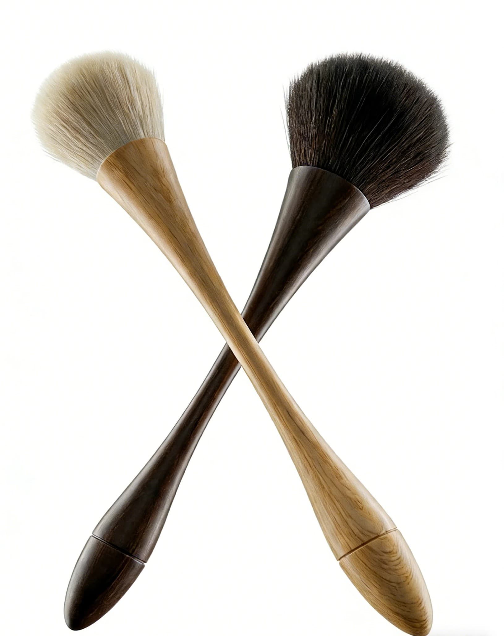 Rounded loose powder brush product presentation