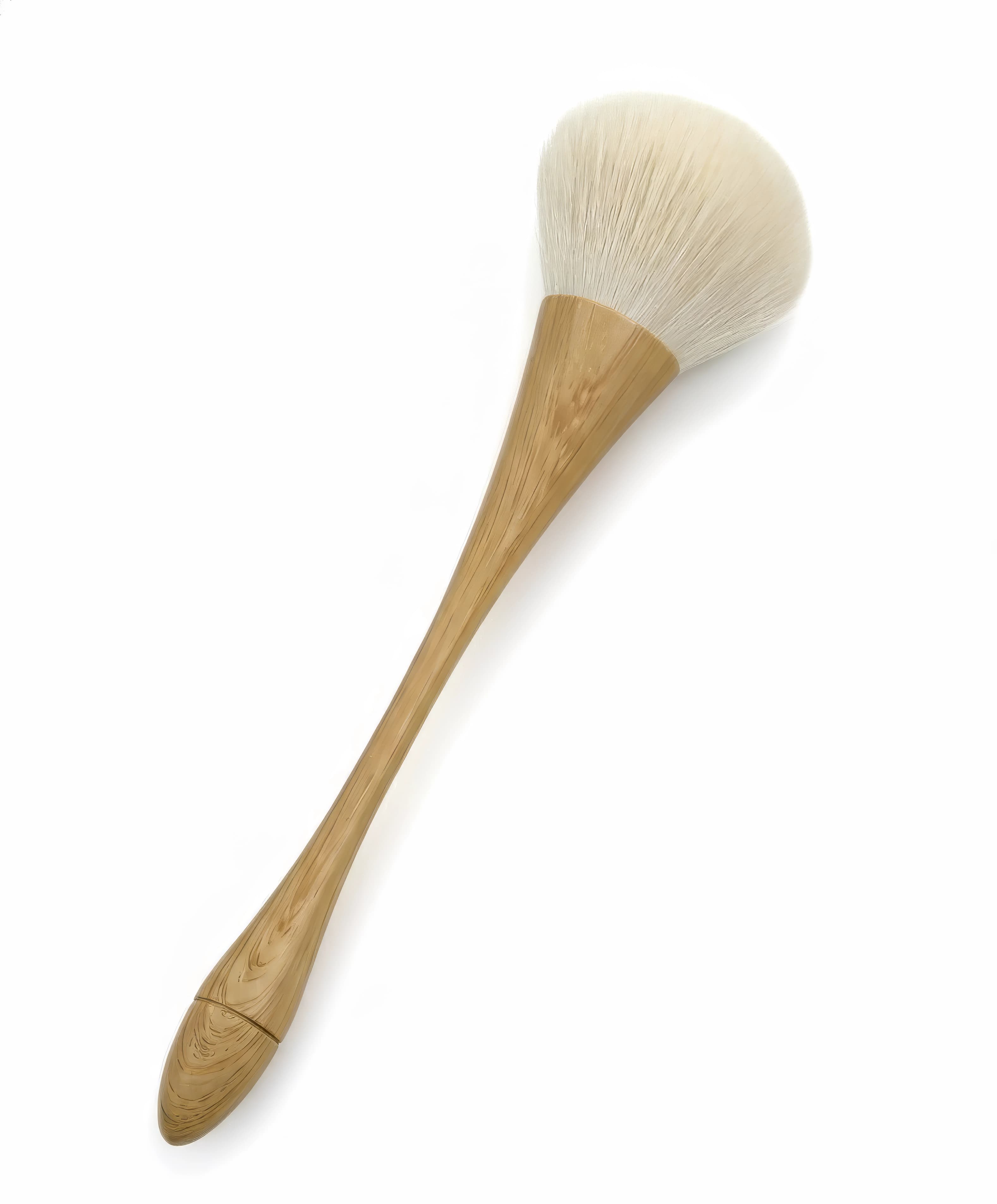 Rounded compressed wood powder brush with brown synthetic bristles