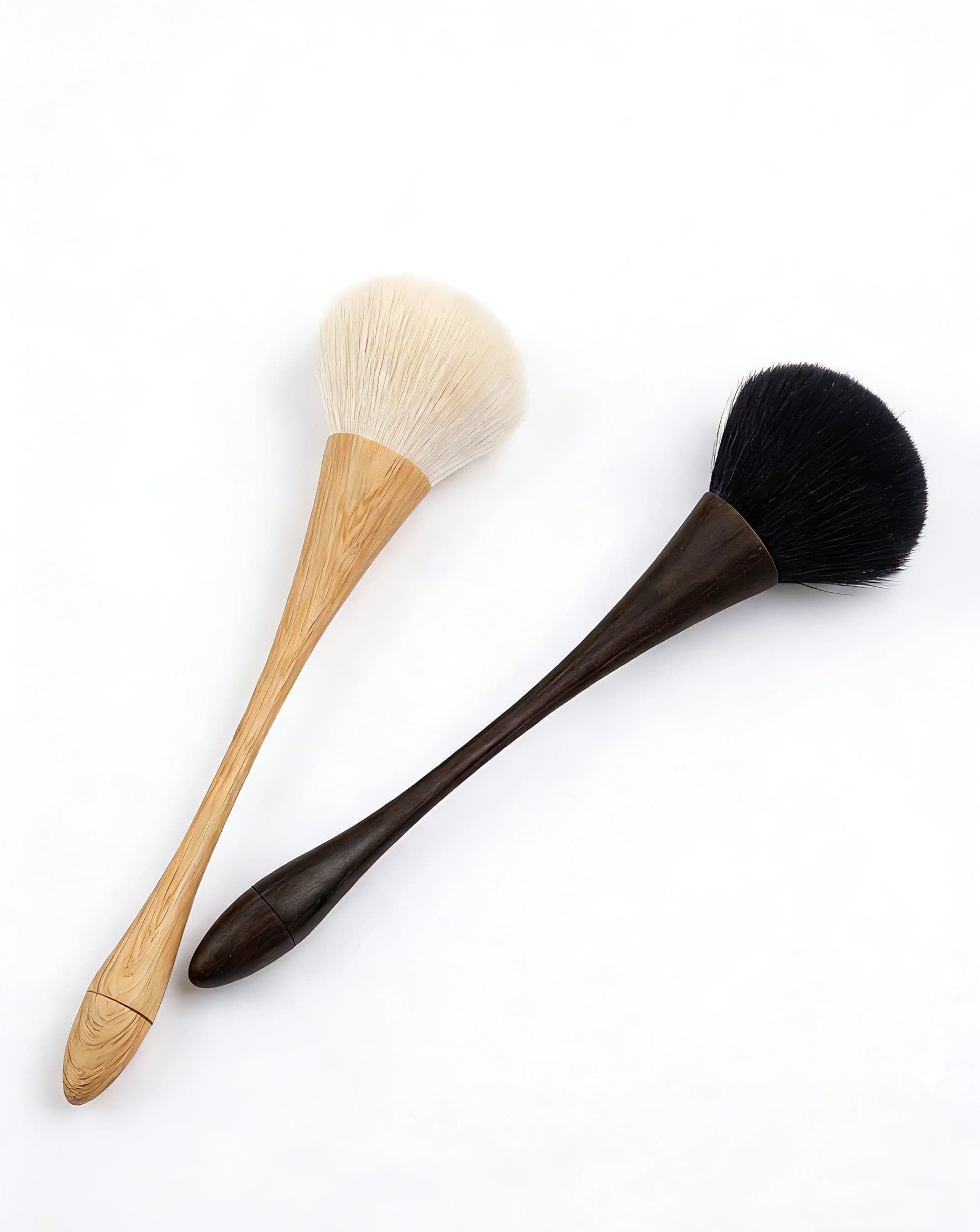 Rounded powder brush with compressed wood handle profile