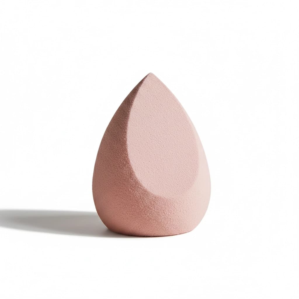 Pink angled makeup sponge with a slant-cut face and rounded body