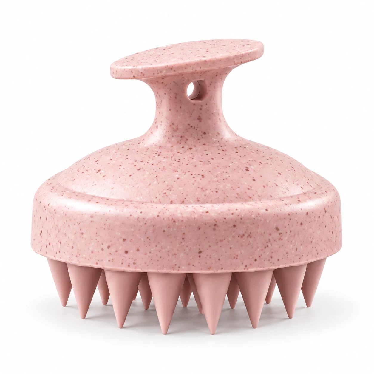 Pink BLC-02 detachable silicone scalp massager shampoo brush with a speckled wheat-straw handle on a white background