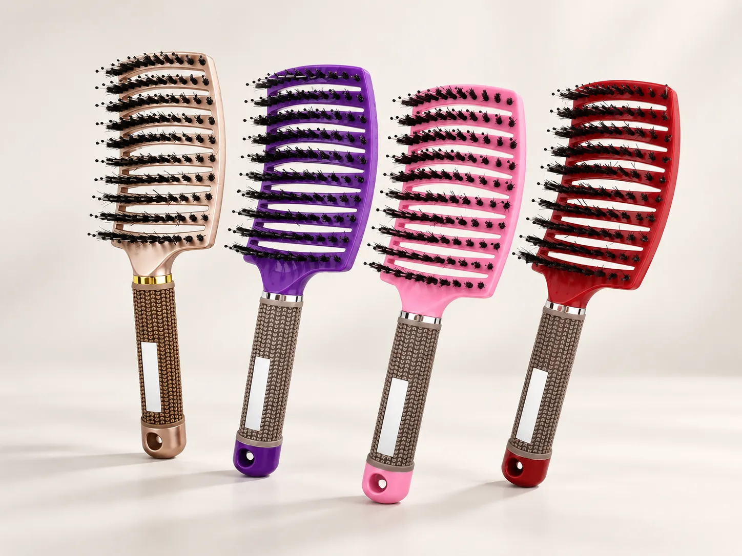 Four BLC-03 curved vented hair brushes in champagne, purple, pink and red