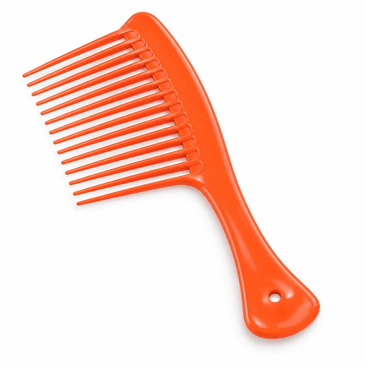 Orange ABS wide tooth comb with a shaped handle